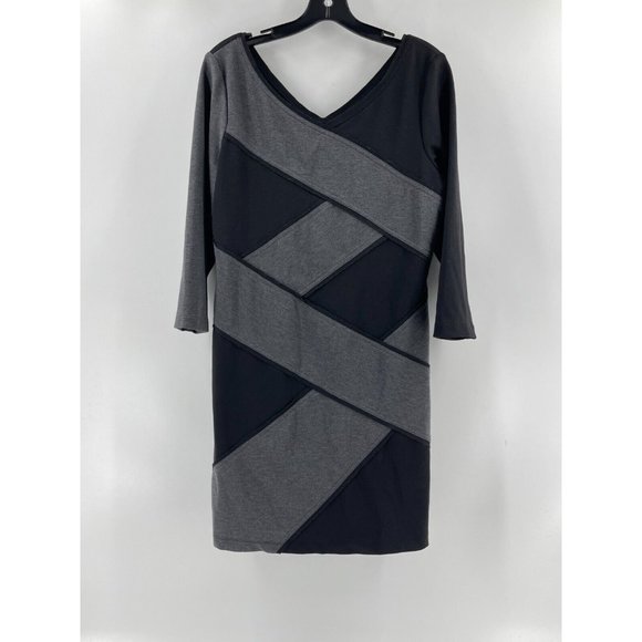Sandra Darren Women's Black Gray Long Sleeve Stretch Cocktail Dress Size 12 - Picture 2 of 15